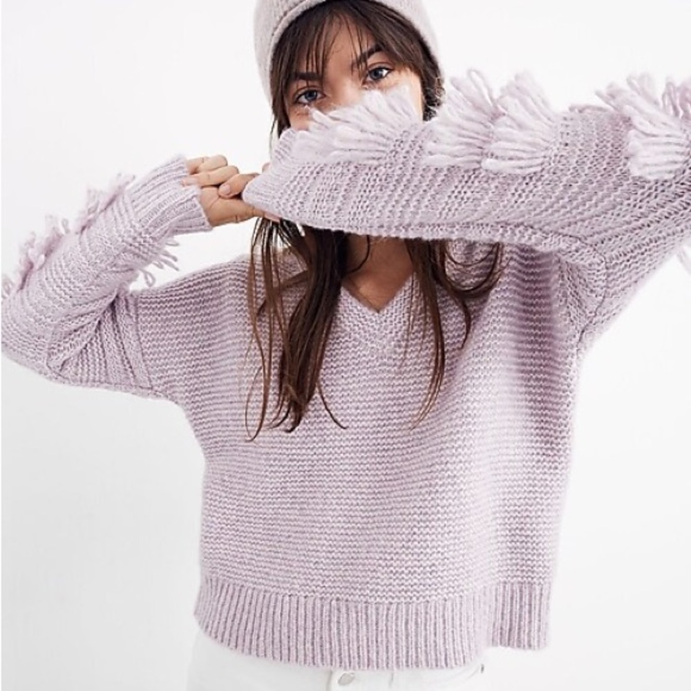 Madewell fringe sleeve lilac pull over XS